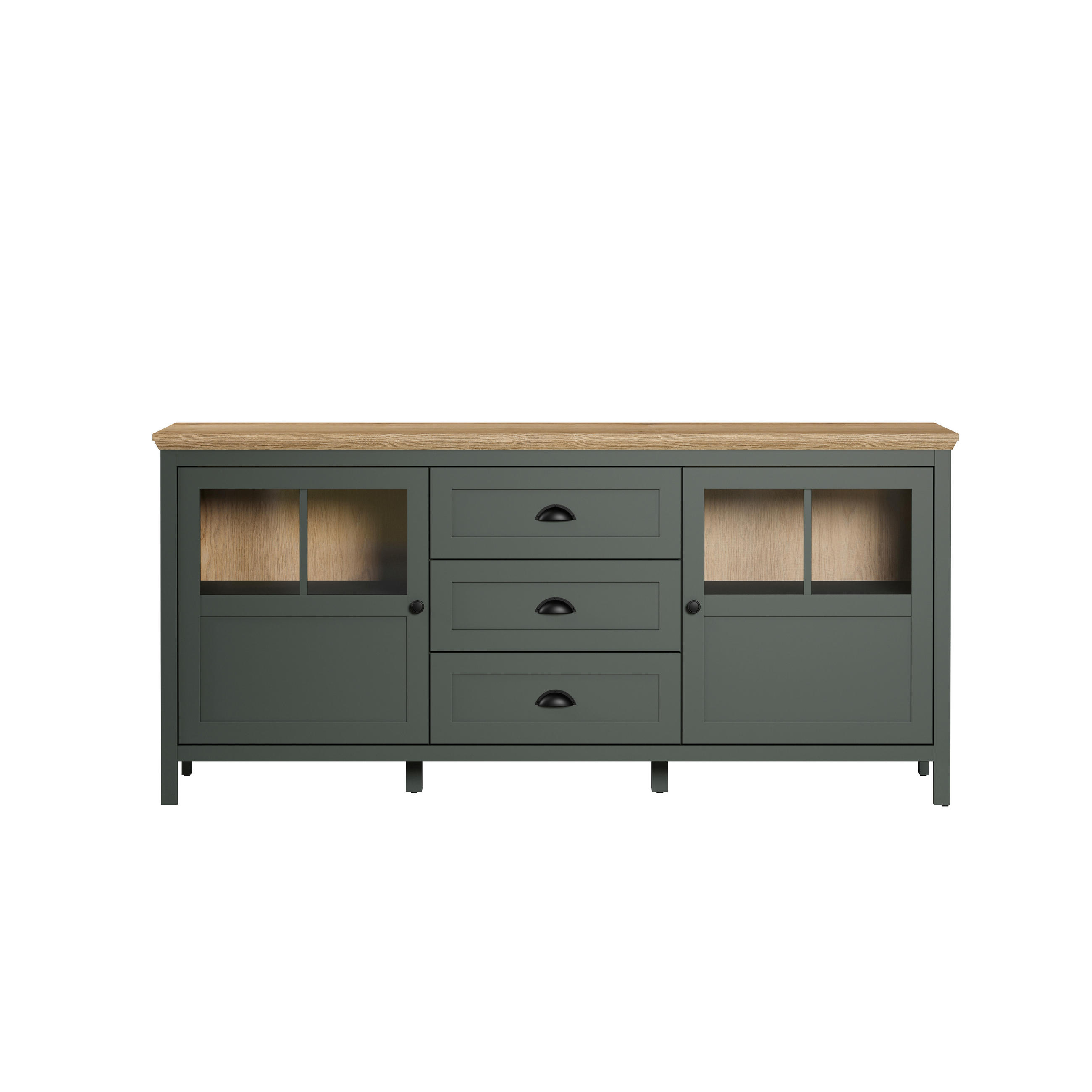 SIDEBOARD STANTON 185/86/45 cm 3 Schublade(n)  - Waldgrün/Schwarz, Design, Glas/Holzwerkstoff (185/86/45cm) - MID.YOU