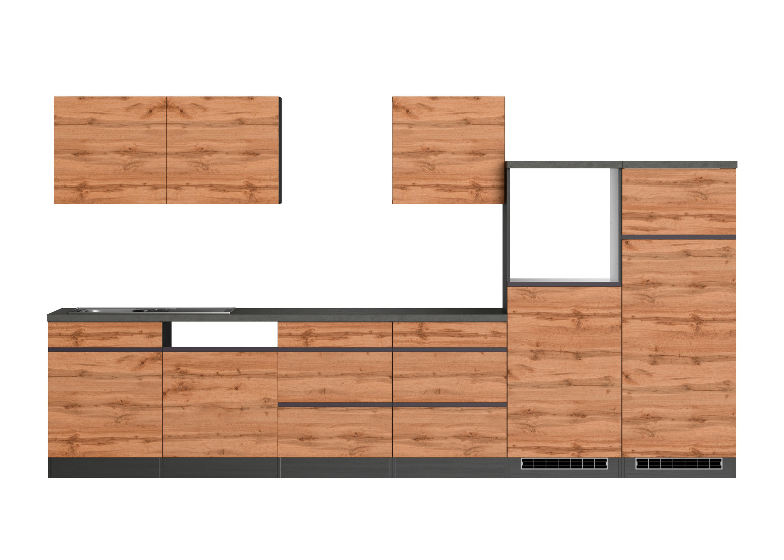 KÜCHENLEERBLOCK 360 cm  in Graphitfarben, Eiche Wotan  - Eiche Wotan/Graphitfarben, Design, Holzwerkstoff (360cm) - Held