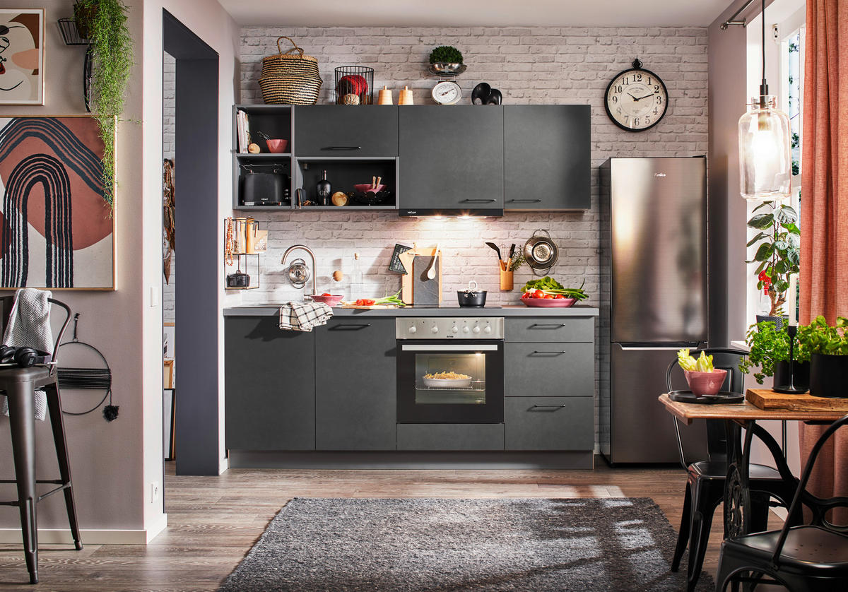 KÜCHENBLOCK 205 cm   in Anthrazit, Dunkelgrau  - Dunkelgrau/Anthrazit, KONVENTIONELL, Holzwerkstoff/Metall (205cm) - Express