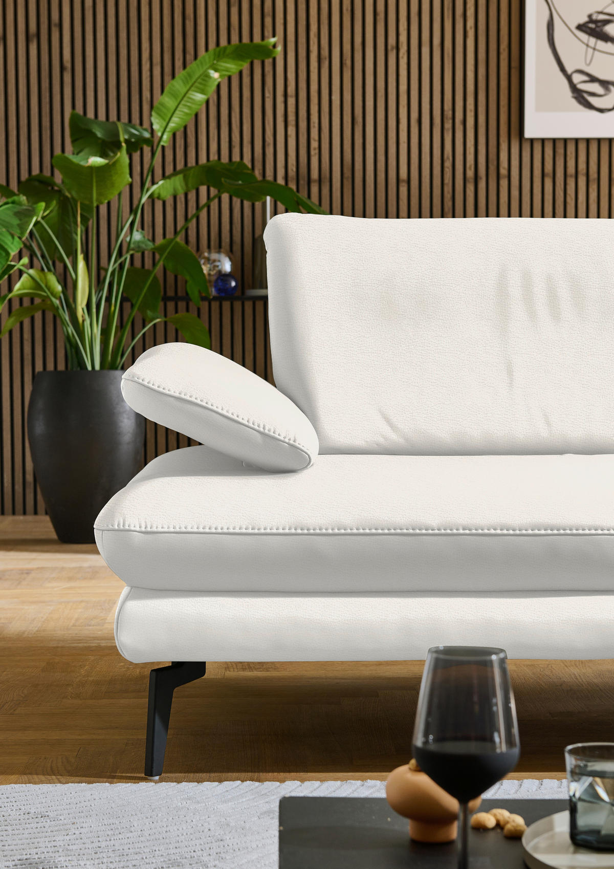 ECKSOFA in Echtleder Weiss  - Weiss/Schwarz, Design, Leder/Metall (308/195cm) - Dieter Knoll