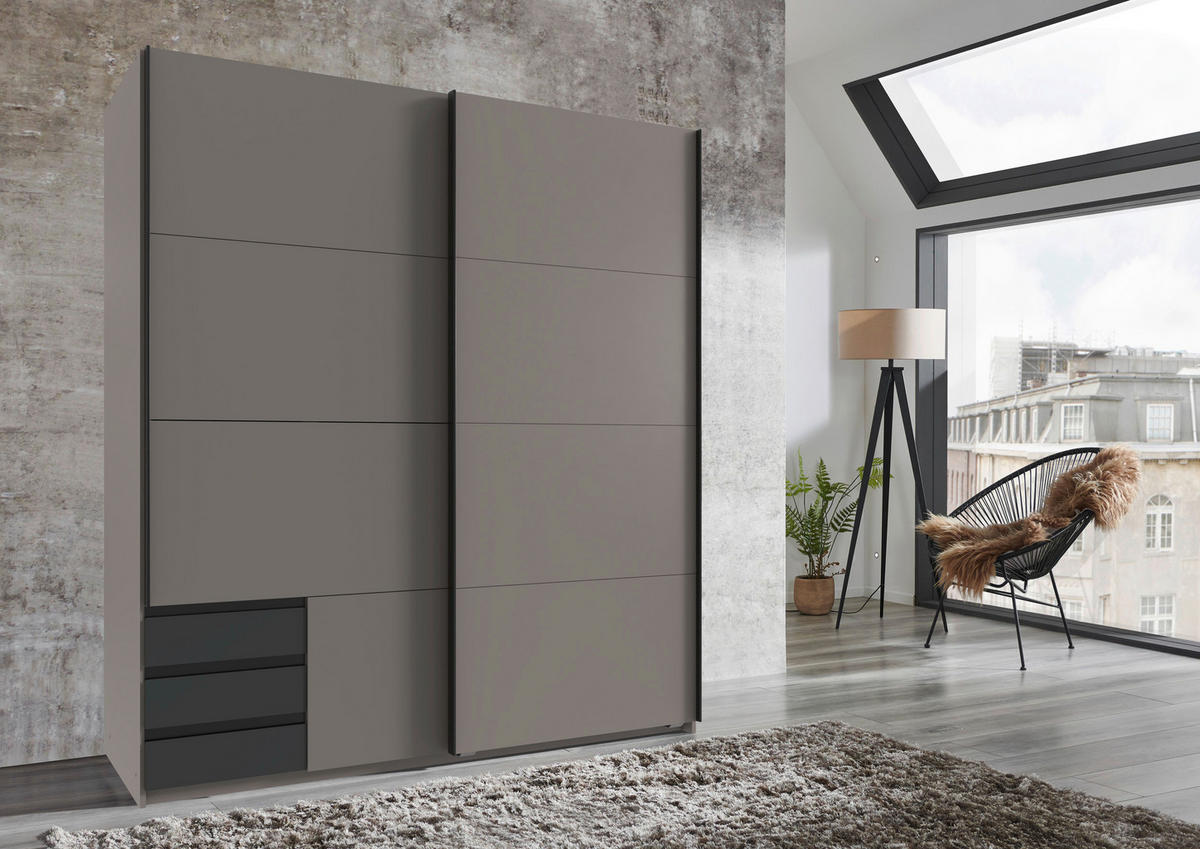SCHWEBETÜRENSCHRANK  in Graphitfarben, Grau, Sahara  - Schwarz/Graphitfarben, Design, Holzwerkstoff/Metall (179/198/65cm) - Carryhome