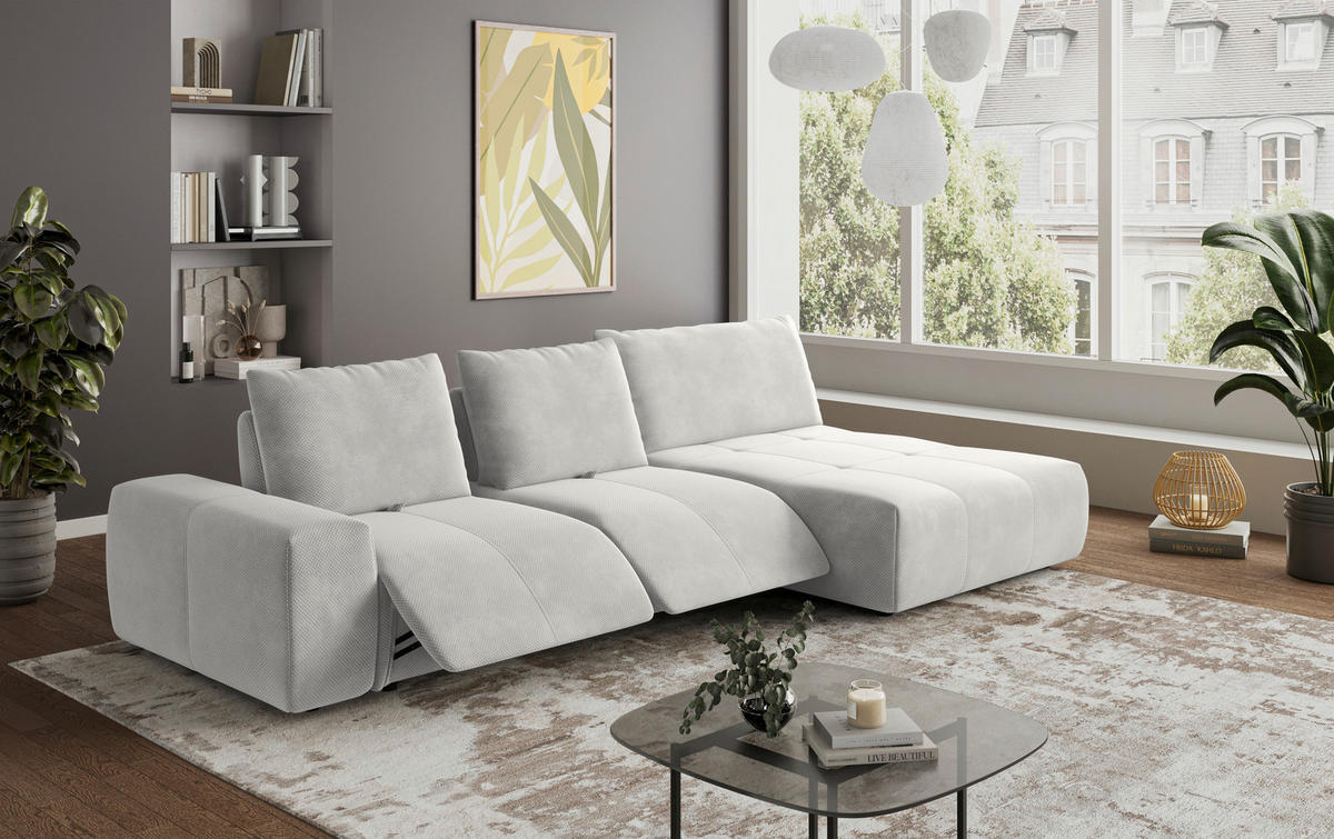 ECKSOFA in Velours Hellgrau  - Hellgrau/Schwarz, Design, Kunststoff/Textil (347/174cm) - Xora