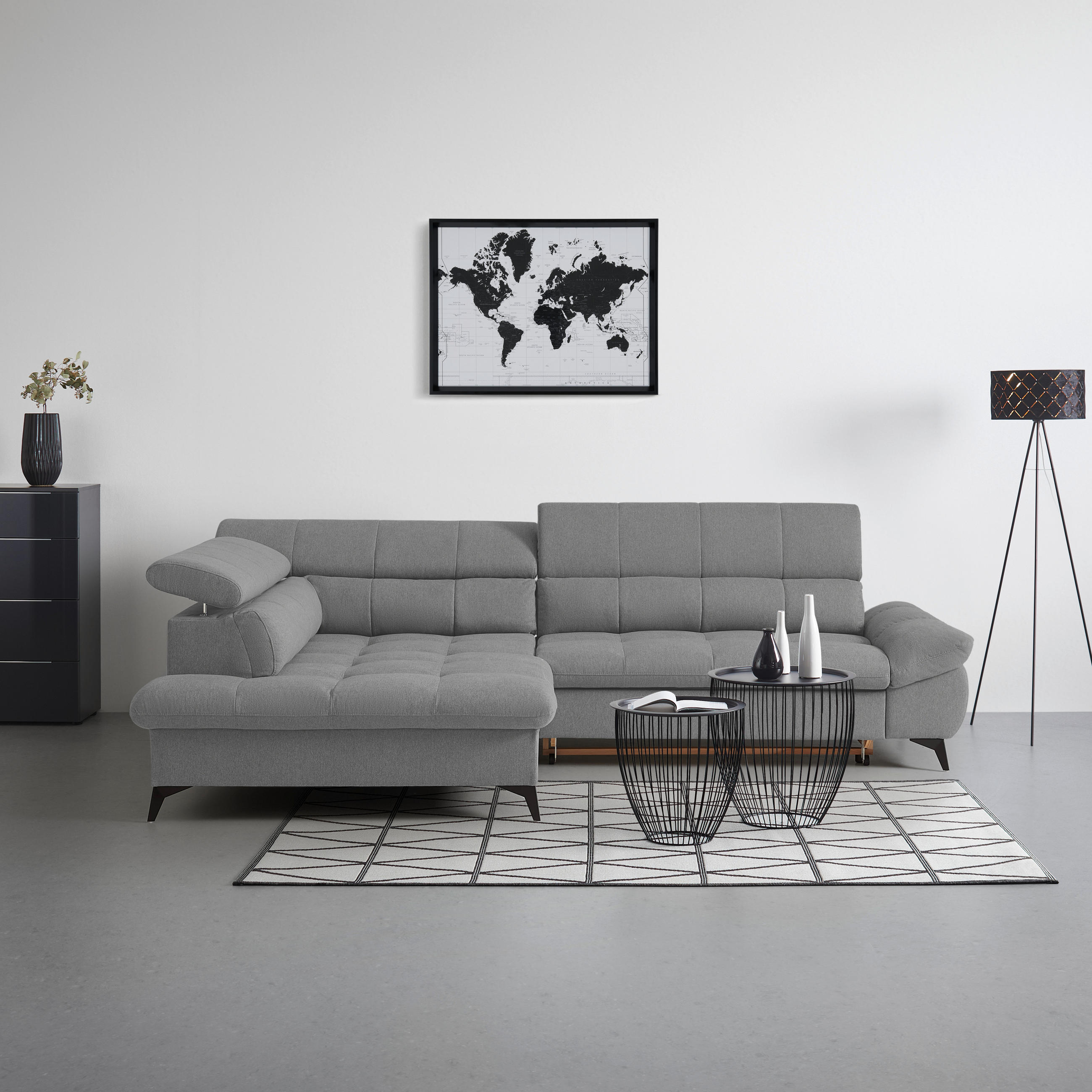 ECKSOFA in Chenille Anthrazit  - Anthrazit/Schwarz, Modern, Textil/Metall (201/296cm) - Livetastic