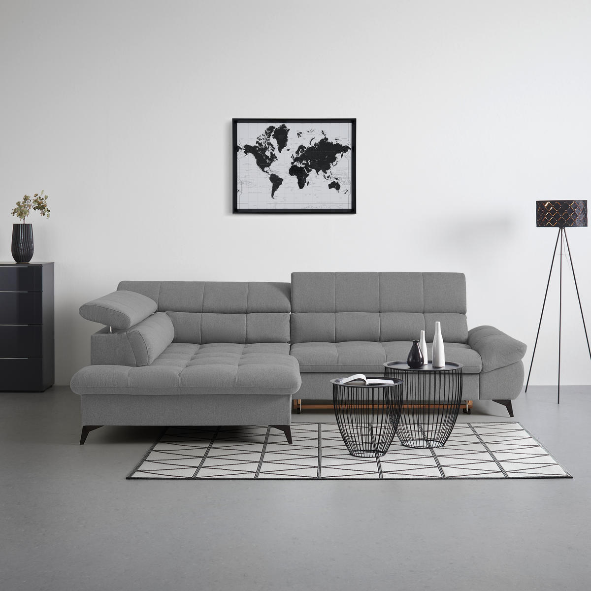 ECKSOFA in Chenille Anthrazit  - Anthrazit/Schwarz, Modern, Textil/Metall (201/296cm) - Livetastic