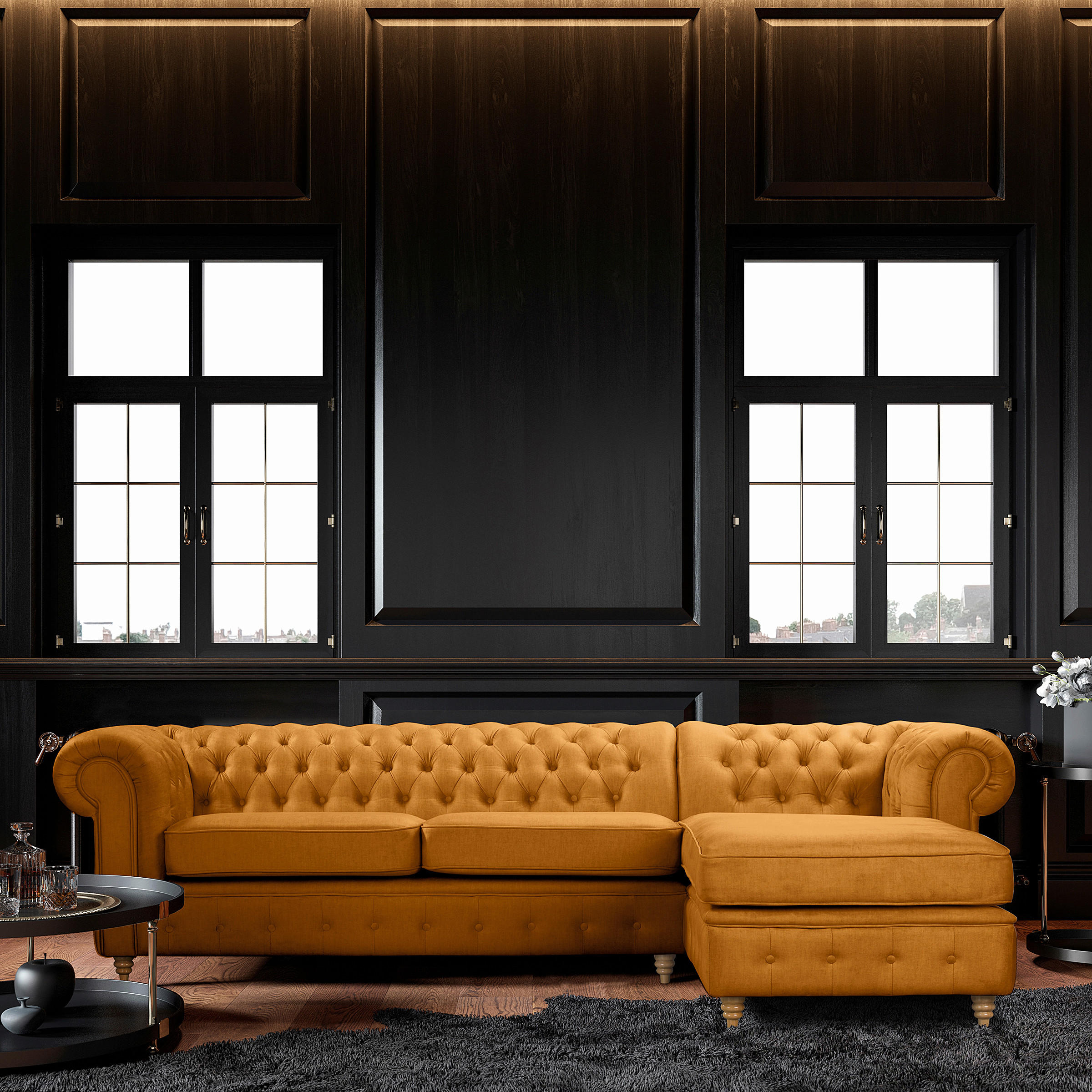 ECKSOFA Laura Bernsteinfarben Mikrofaser  - Bernsteinfarben/Creme, Design, Holz/Textil (284/182cm) - P & B