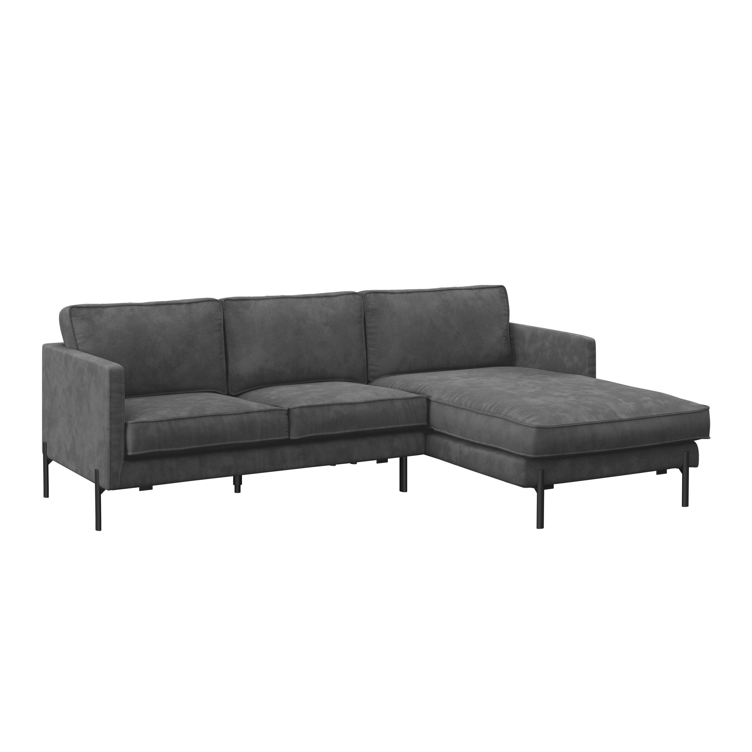 ECKSOFA in Flachgewebe Dunkelgrau  - Dunkelgrau/Schwarz, Trend, Textil/Metall (232/154cm) - Livetastic