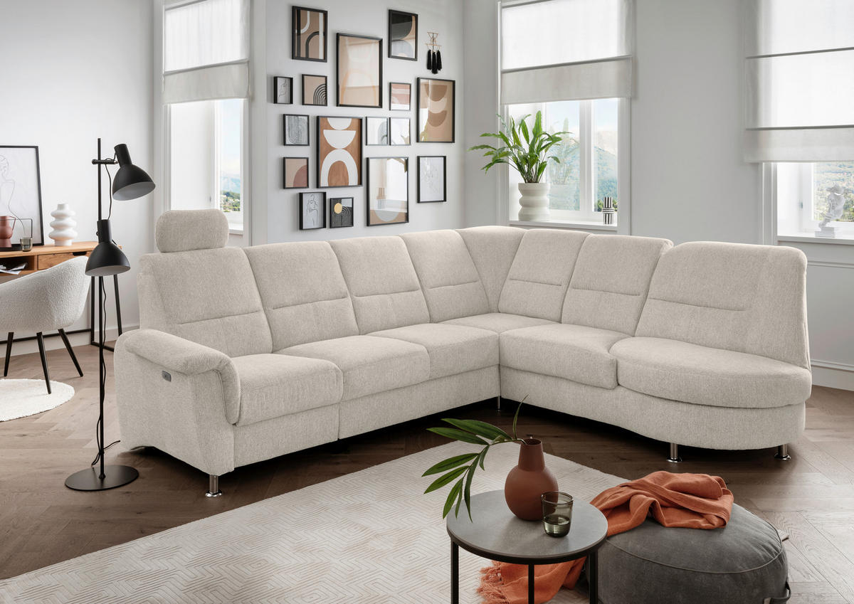ECKSOFA in Chenille Beige  275/236 cm  - Chromfarben/Beige, MODERN, Textil/Metall (275/236cm) - Livetastic