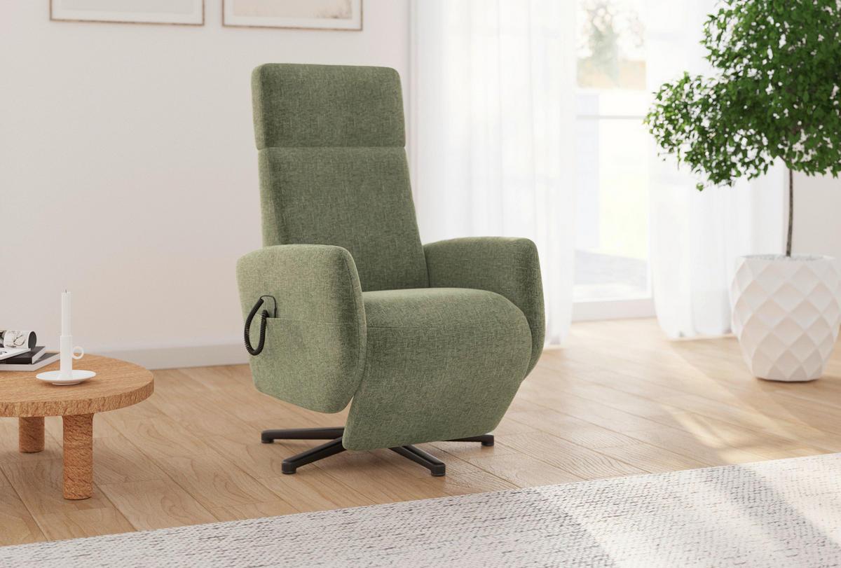 RELAXSESSEL ROCHELLE E Flachgewebe Aufstehhilfe    - Schwarz/Hellgrün, KONVENTIONELL, Textil/Metall (71/110/82cm) - Sit & More