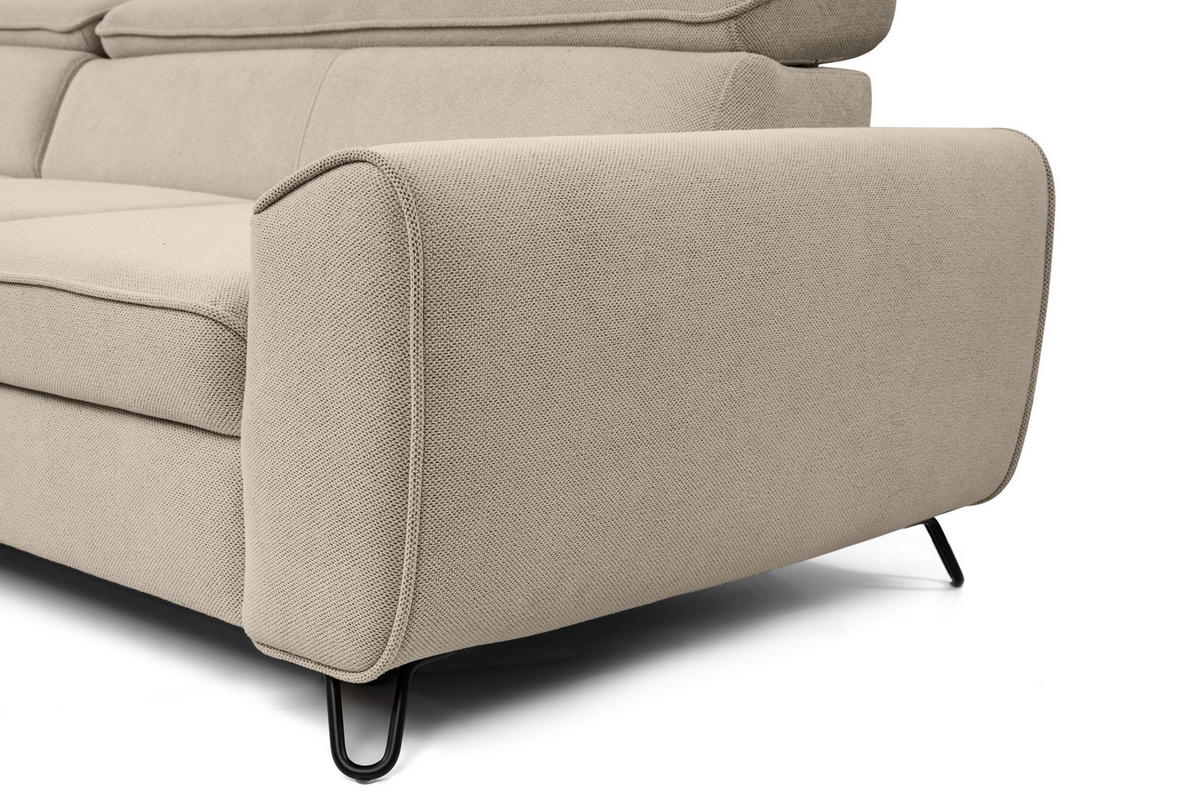ECKSOFA in Flachgewebe Beige  - Beige/Schwarz, Design, Textil/Metall (200/250cm) - Stylife