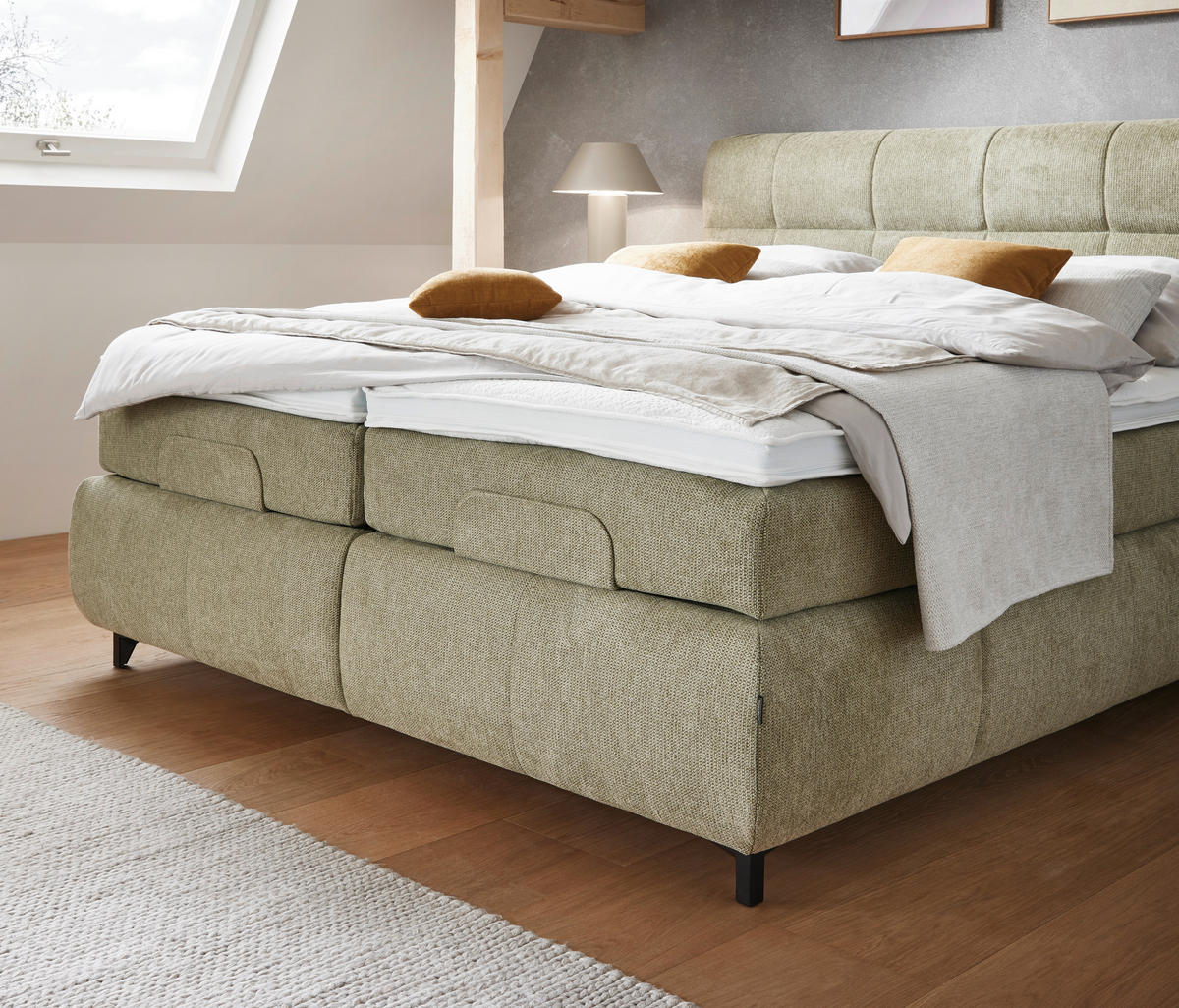 BOXSPRINGBETT 180/200 cm  in Olivgrün  - Schwarz/Olivgrün, KONVENTIONELL, Textil/Metall (180/200cm) - Dieter Knoll