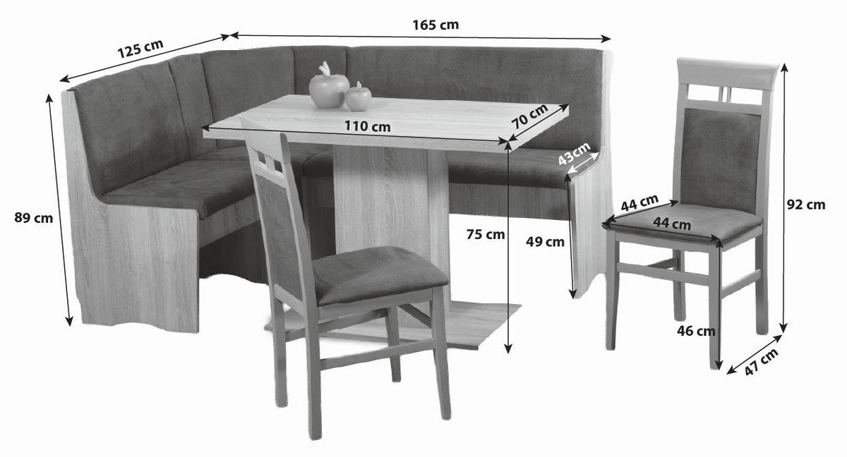 ECKBANKGRUPPE Mikrofaser Grau, Sonoma Eiche  - Grau/Sonoma Eiche, KONVENTIONELL, Holz/Textil (165/89/125cm) - P & B