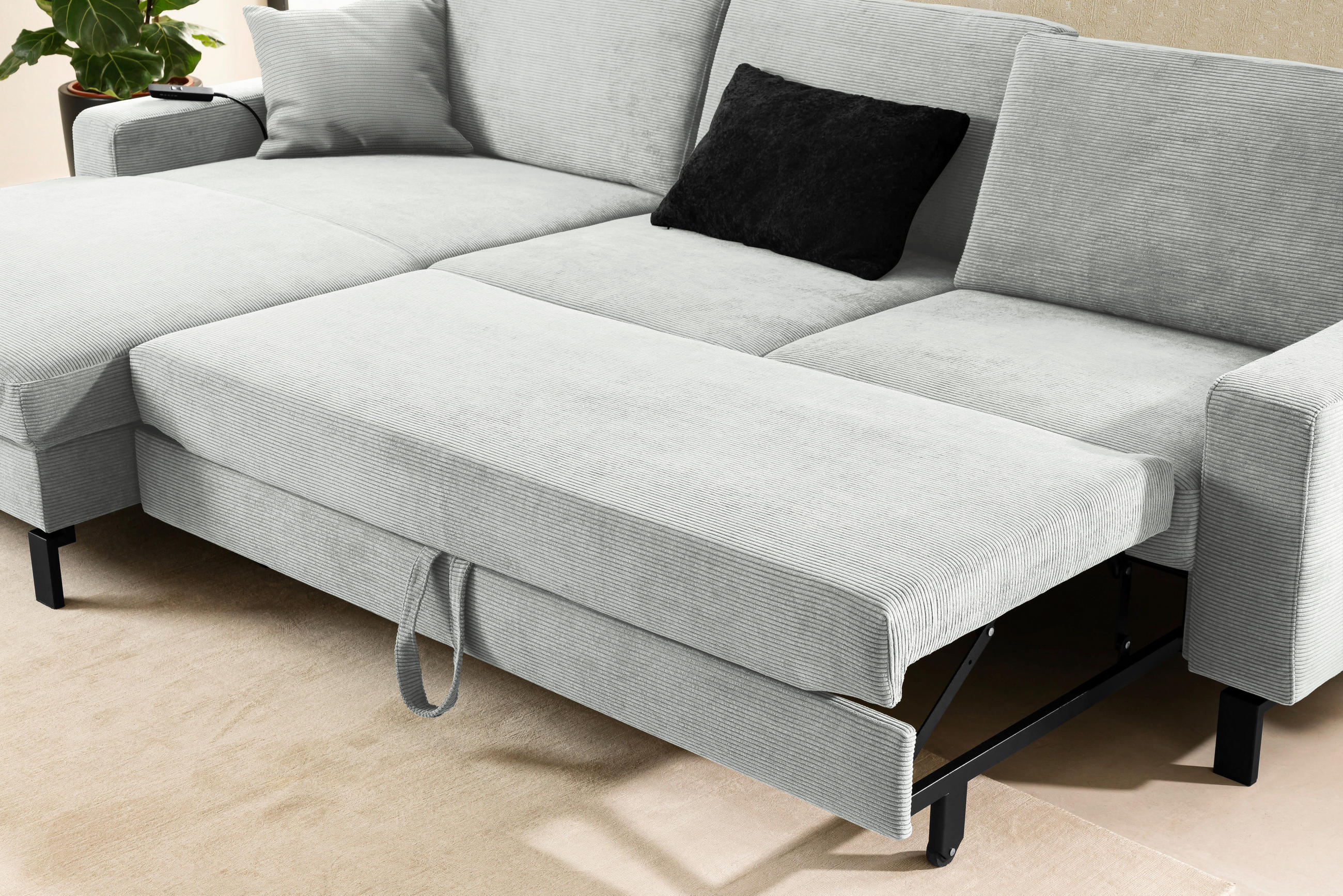 ECKSOFA in Cord Silberfarben  - Silberfarben/Schwarz, Design, Textil/Metall (298/185-209cm) - Pure Home Lifestyle