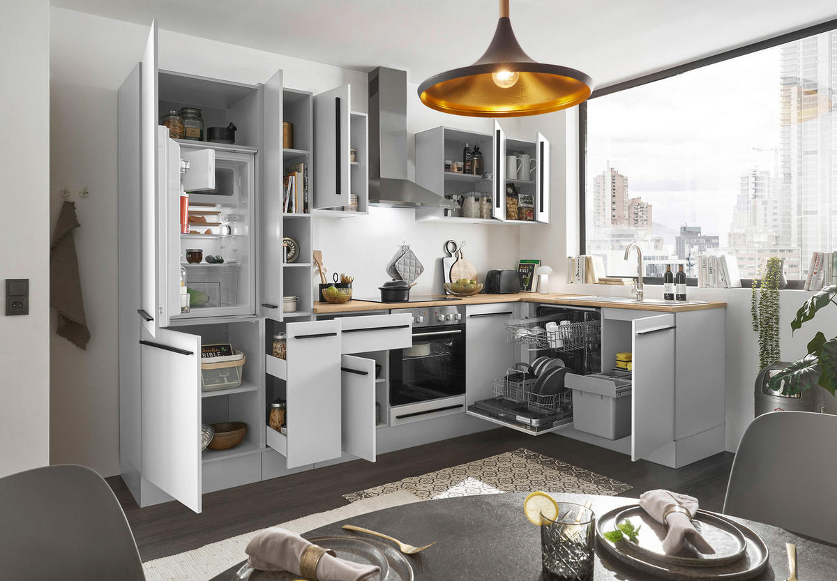 ECKKÜCHE 310/175 cm  in Weiß, Eichefarben  - Eichefarben/Schwarz, Design, Holzwerkstoff/Kunststoff (310/175cm) - MID.YOU