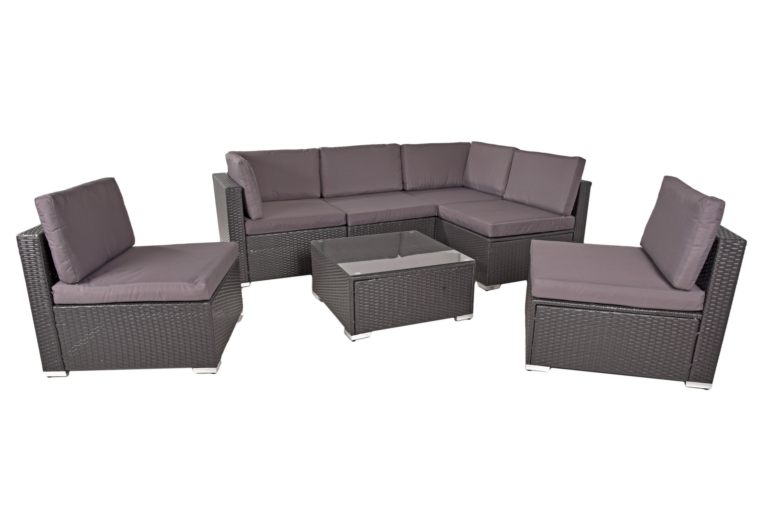 LOUNGEGARNITUR Stahl  - Silberfarben/Schwarz, Basics, Glas/Kunststoff (265/218/75cm) - Gardenson