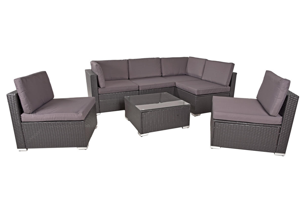 LOUNGEGARNITUR 7-teilig   265/218/75 cm Stahl  - Silberfarben/Schwarz, Basics, Glas/Kunststoff (265/218/75cm) - Gardenson