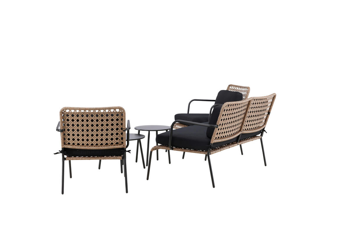 LOUNGEGARNITUR   Rattan Stahl  - Dunkelgrau/Schwarz, KONVENTIONELL, Naturmaterialien/Holz - Gardenson