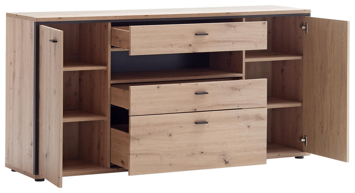 SIDEBOARD Skopje 183/92/45 cm 3 låda(or)  - antracit/ekfärgad, Design, metall/trämaterial (183/92/45cm) - Livetastic