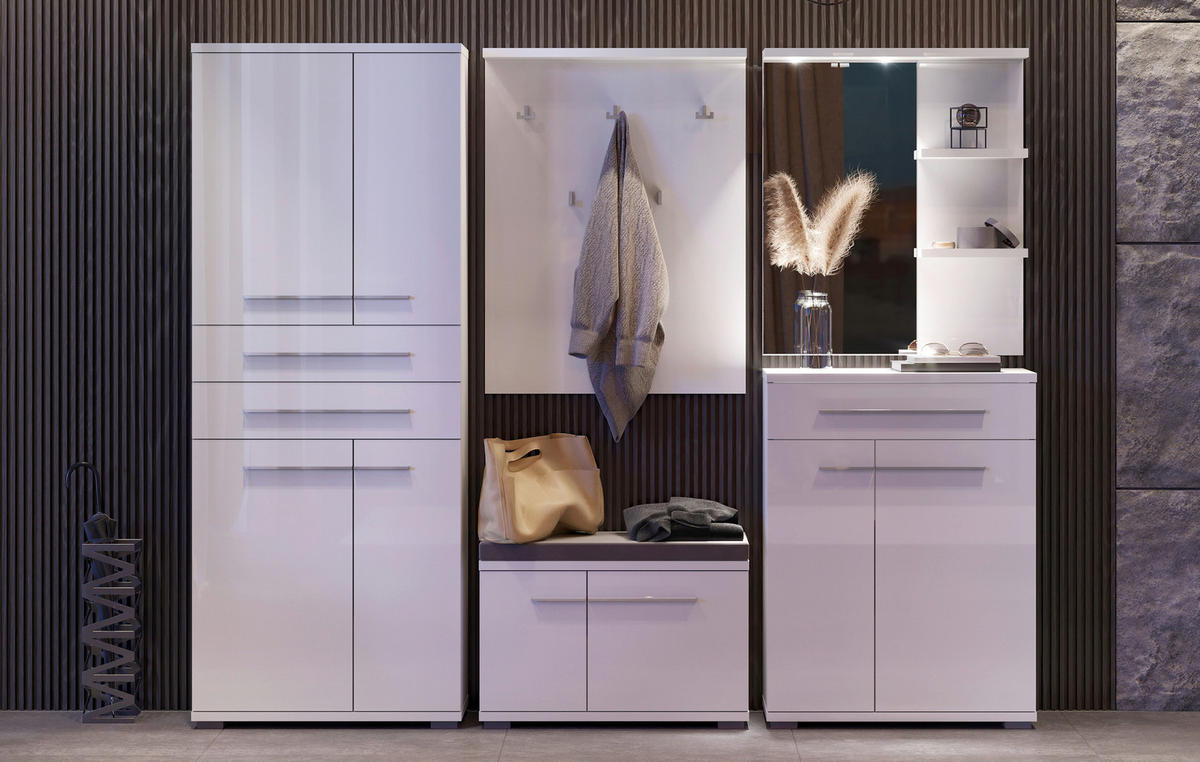 OMARA ZA ČEVLJE bela, bela, visoki sijaj - bela/visoki sijaj, Moderno, umetna masa/leseni material (76/117/35cm) - Voleo