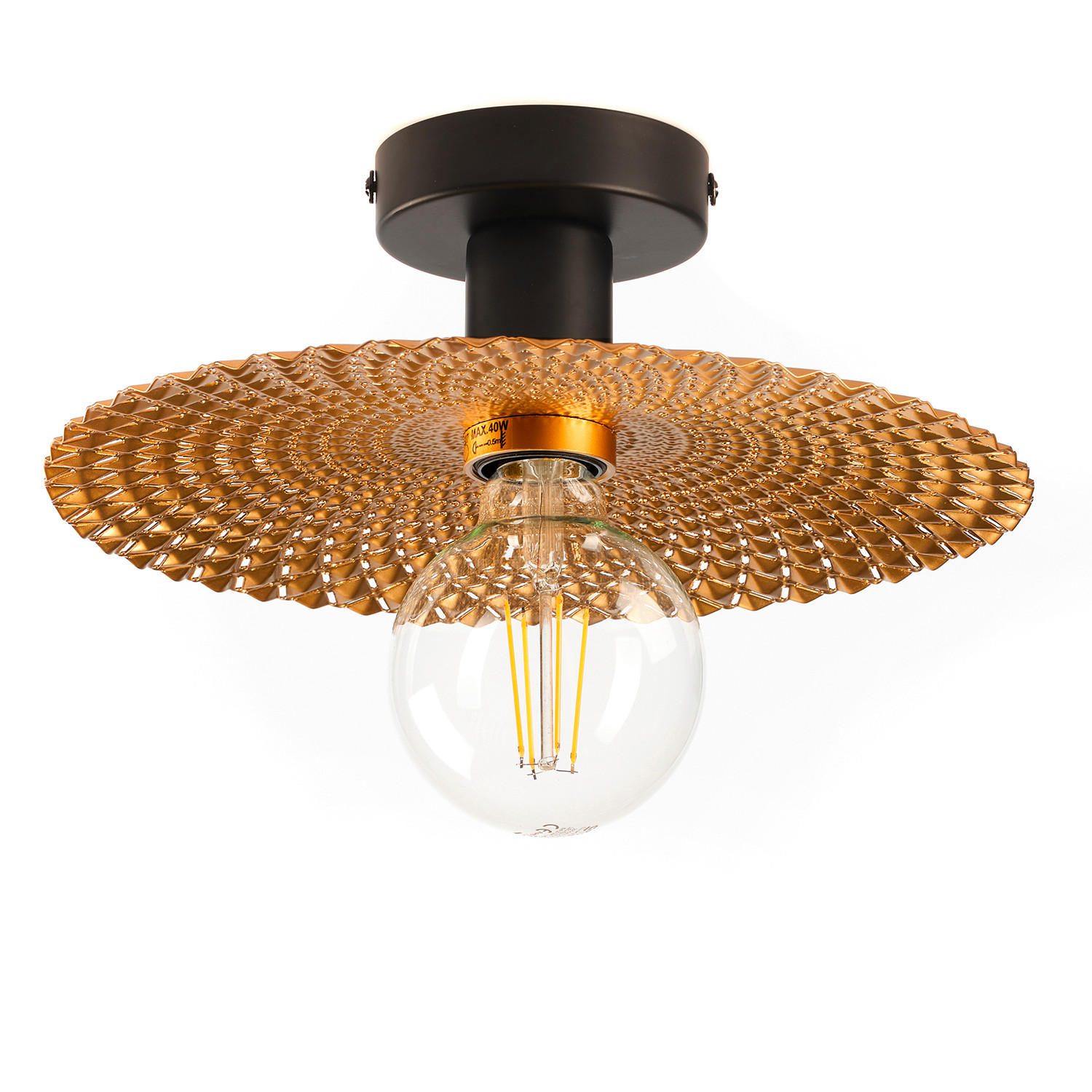 DECKENLEUCHTE 28/20 cm   - Goldfarben/Schwarz, Natur, Metall (28/20cm)