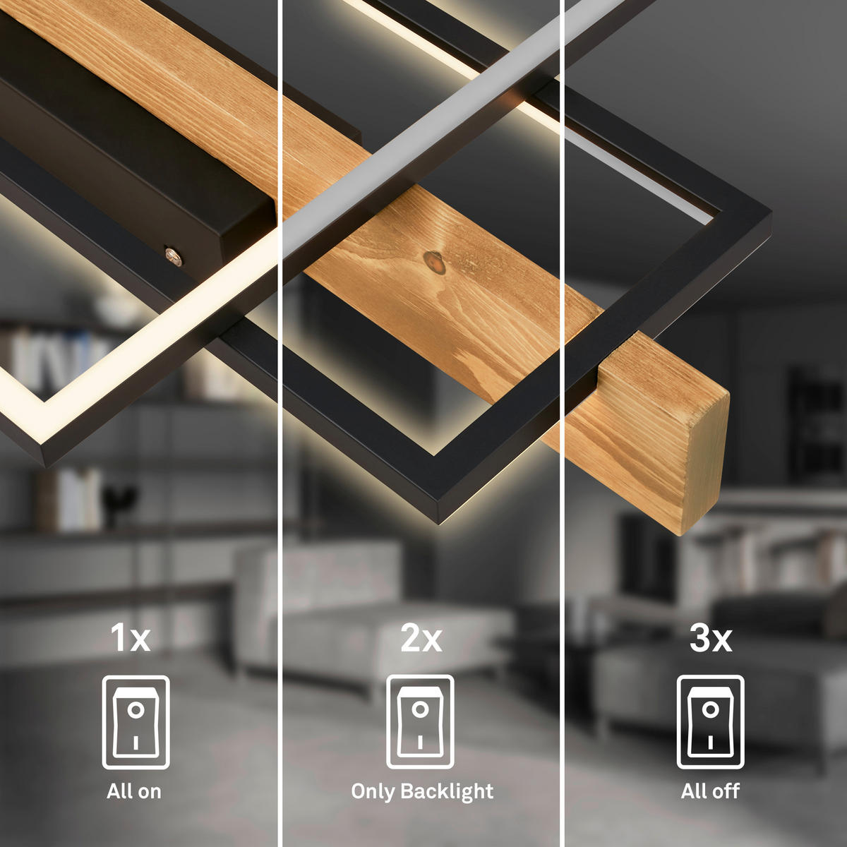 LED-DECKENLEUCHTE 55/30/8 cm   - Eichefarben/Schwarz, Natur, Holz/Metall (55/30/8cm) - Briloner