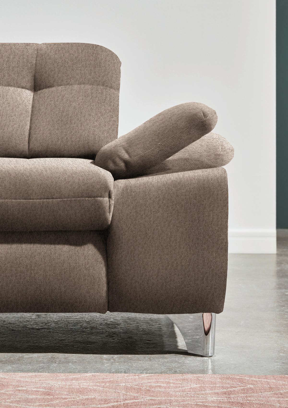 ECKSOFA in Chenille Hellbraun  260/310 cm  - Chromfarben/Hellbraun, Design, Textil/Metall (260/310cm) - Beldomo Speed