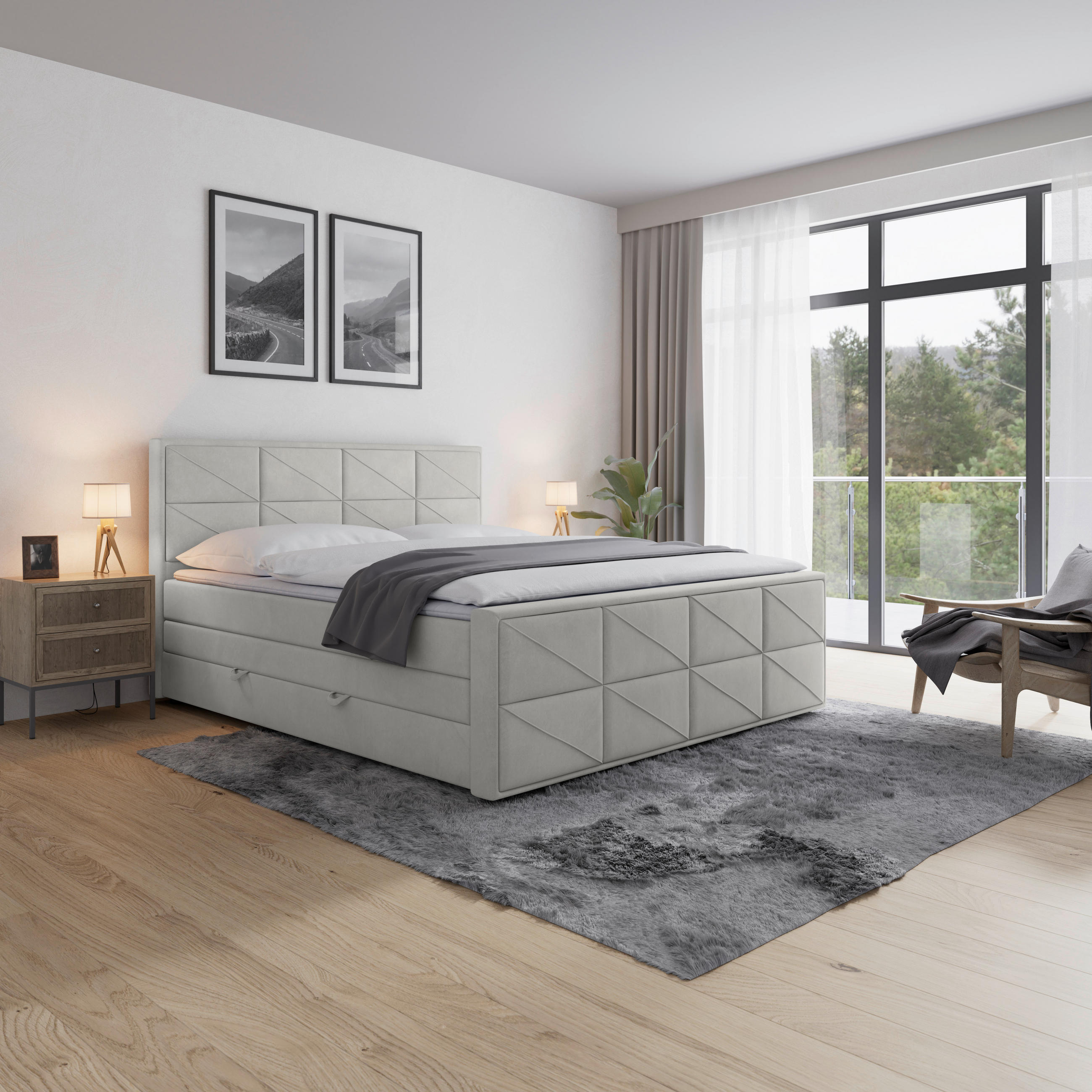 MID.YOU POSTEL BOXSPRING, 180/200 cm, světle šedá