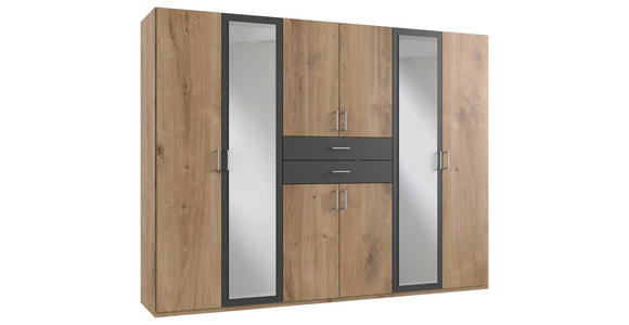 KLEIDERSCHRANK in Anthrazit, Plankeneiche - Plankeneiche/Anthrazit, KONVENTIONELL, Glas/Holzwerkstoff (270/208/58cm) - Carryhome