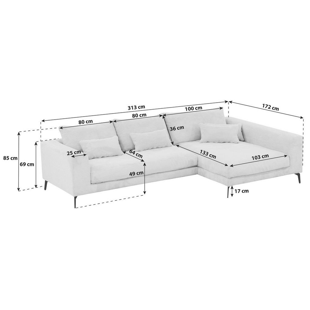 Thumbnail - Livetastic Ecksofa, Grau, Textil, 3-Sitzer, Füllung: Schaumstoff,Silikon, Ottomane rechts, L-Form, 313x172 cm, Made in E...