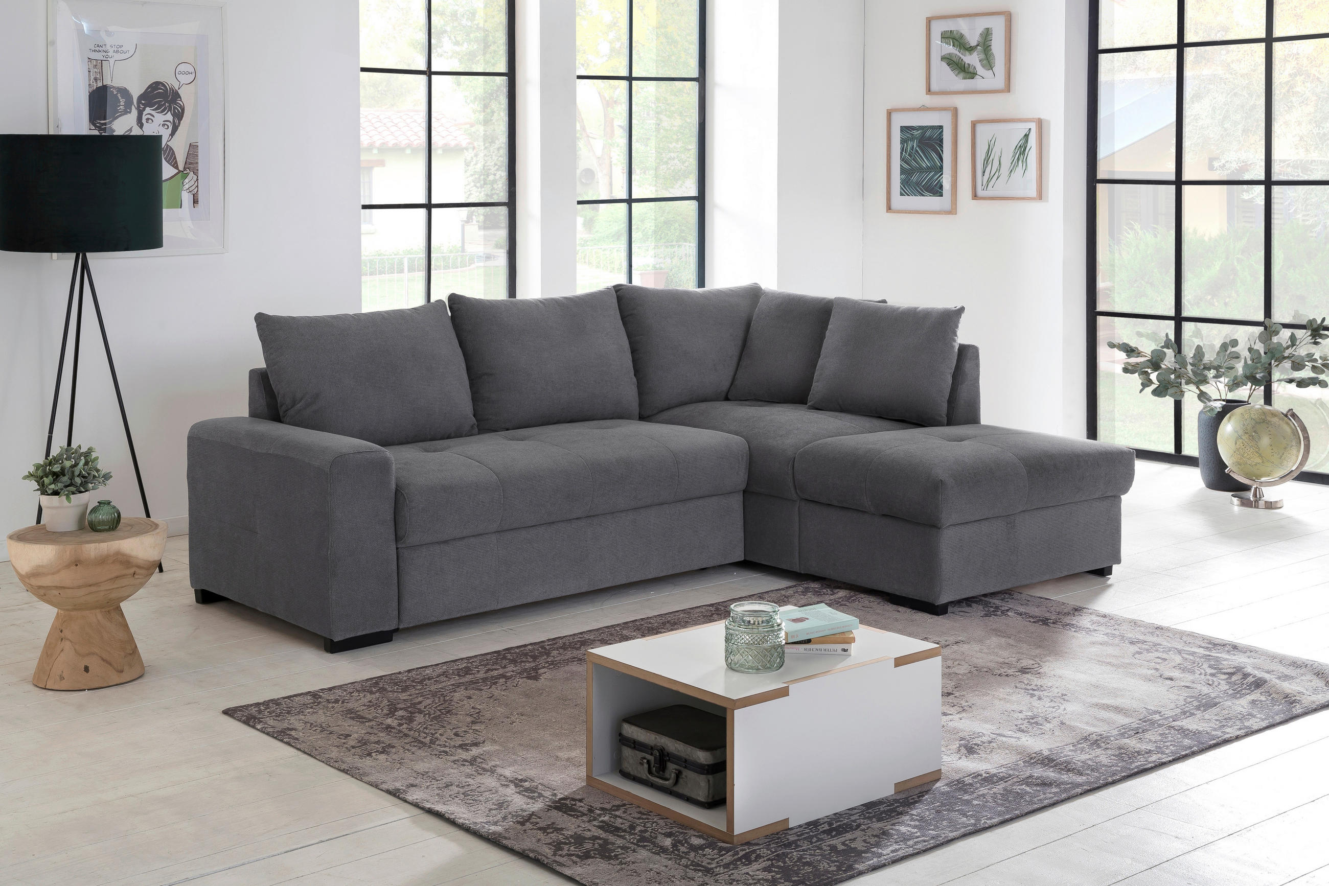 ECKSCHLAFSOFA Grau Mikrofaser  - Schwarz/Grau, MODERN, Kunststoff/Textil (241/173cm) - MID.YOU