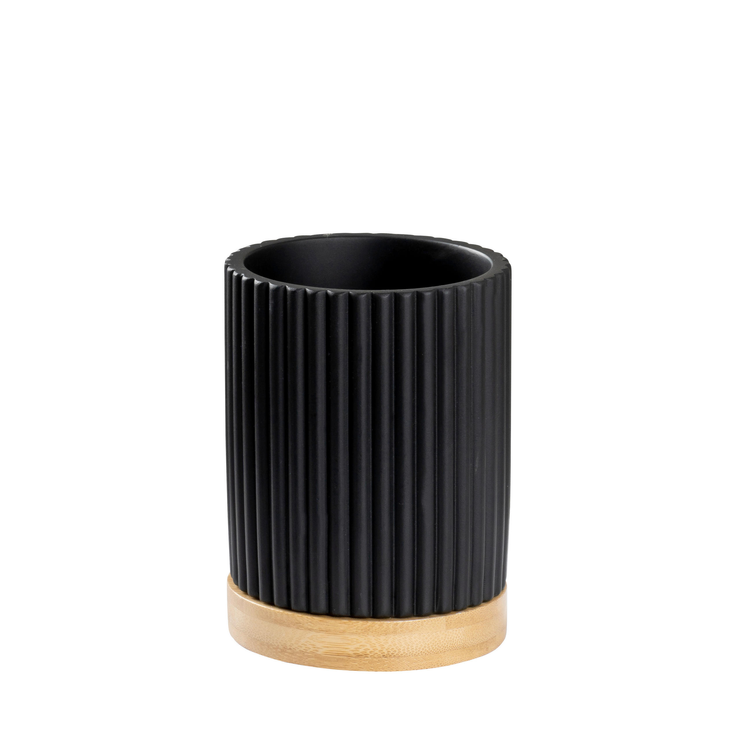 ZAHNPUTZBECHER Holz, Kunststoff  - Schwarz, Basics, Holz/Kunststoff (8/11/8cm) - Sadena