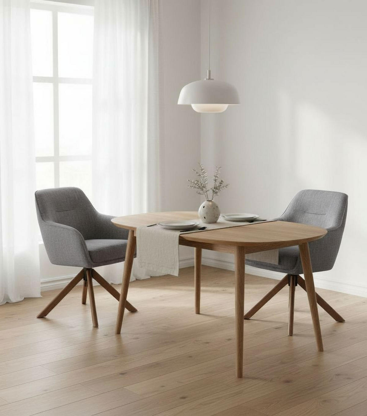 ARMLEHNSTUHL-SET 2 Stück Sitzfläche 360° drehbar, automatische Rückholfunktion, gepolsterte Armlehnen Chenille  - Graphitfarben/Naturfarben, MODERN, Holz/Textil (59/87/65cm) - Livetastic