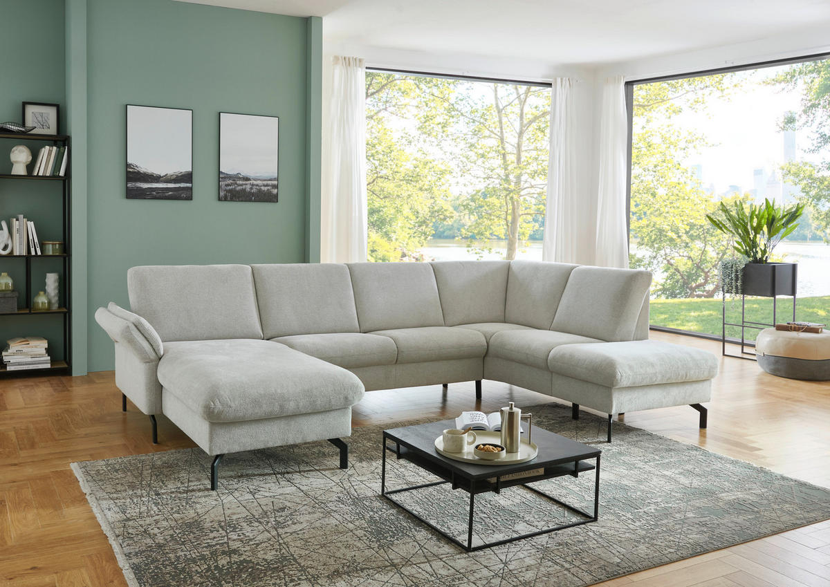 WOHNLANDSCHAFT Flachgewebe Ecru  - Ecru/Schwarz, Konventionell, Textil/Metall (170/307/190cm) - Beldomo Comfort