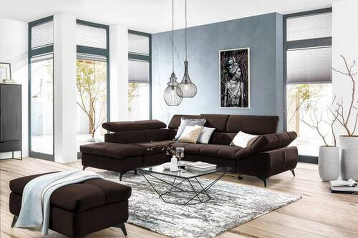 ECKSOFA in Mikrofaser Dunkelbraun  210/279 cm  - Dunkelbraun/Schwarz, Design, Kunststoff/Textil (210/279cm) - Stylife