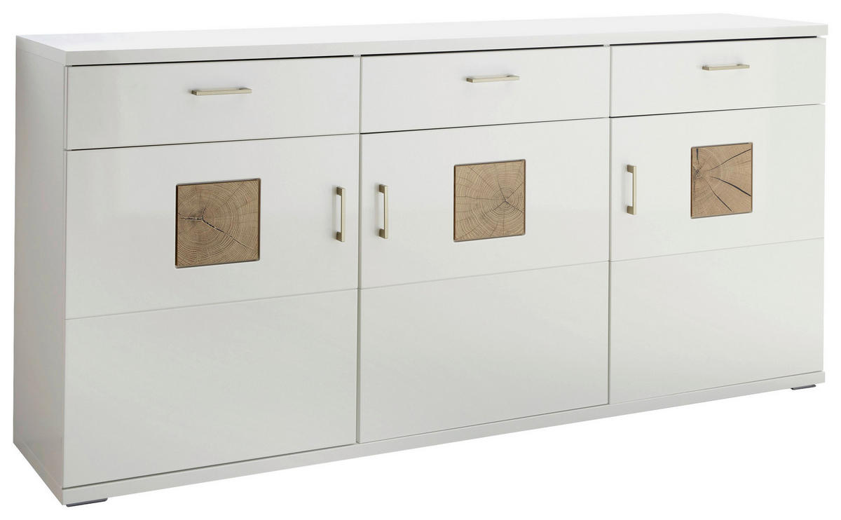 SIDEBOARD Weiss, Eichefarben, Weiss Hochglanz  180/91/43,8 cm  - Weiss Hochglanz/Weiss, Design, Holzwerkstoff/Kunststoff (180/91/43,8cm) - Xora