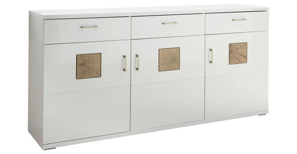 SIDEBOARD Weiß, Eichefarben, Weiß Hochglanz  180/91/43,8 cm  - Weiß Hochglanz/Eichefarben, Design, Holzwerkstoff/Kunststoff (180/91/43,8cm) - Xora