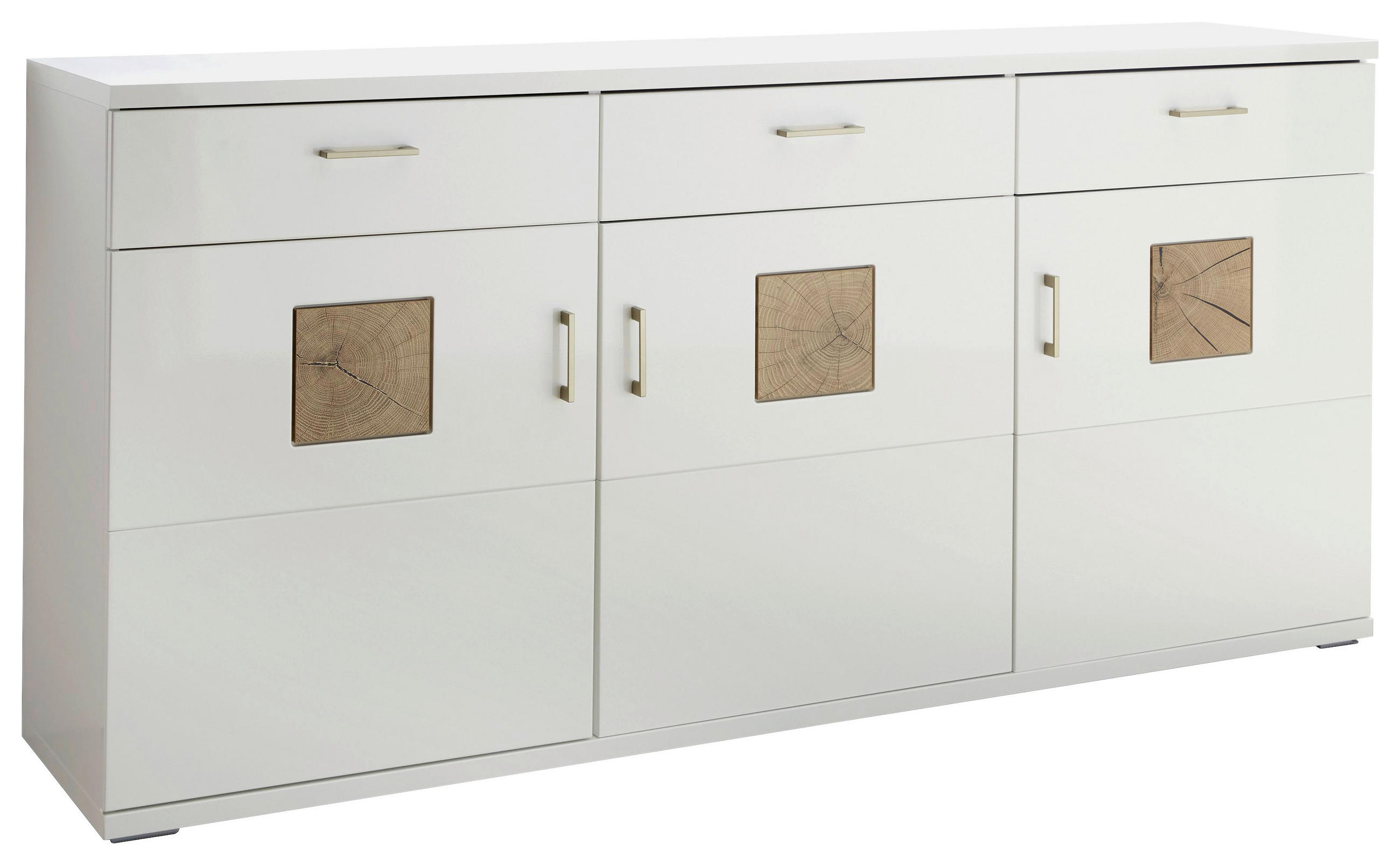 Xora Sideboard Weiß, Eiche, Weiß Hochglanz 180x91x43.8 cm