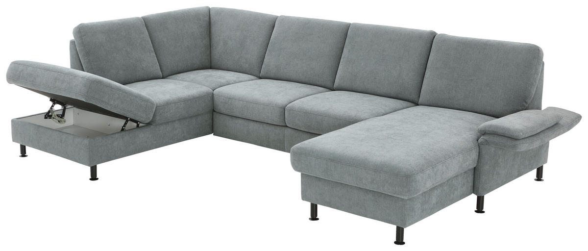 WOHNLANDSCHAFT in Webstoff Blaugrau  - Blaugrau/Schwarz, Konventionell, Textil/Metall (200/305/168cm) - Voleo