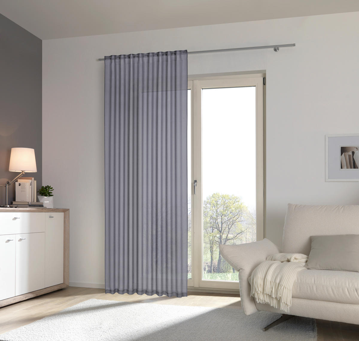 FERTIGVORHANG halbtransparent  - Anthrazit, Basics, Textil (300/255cm) - Esposa