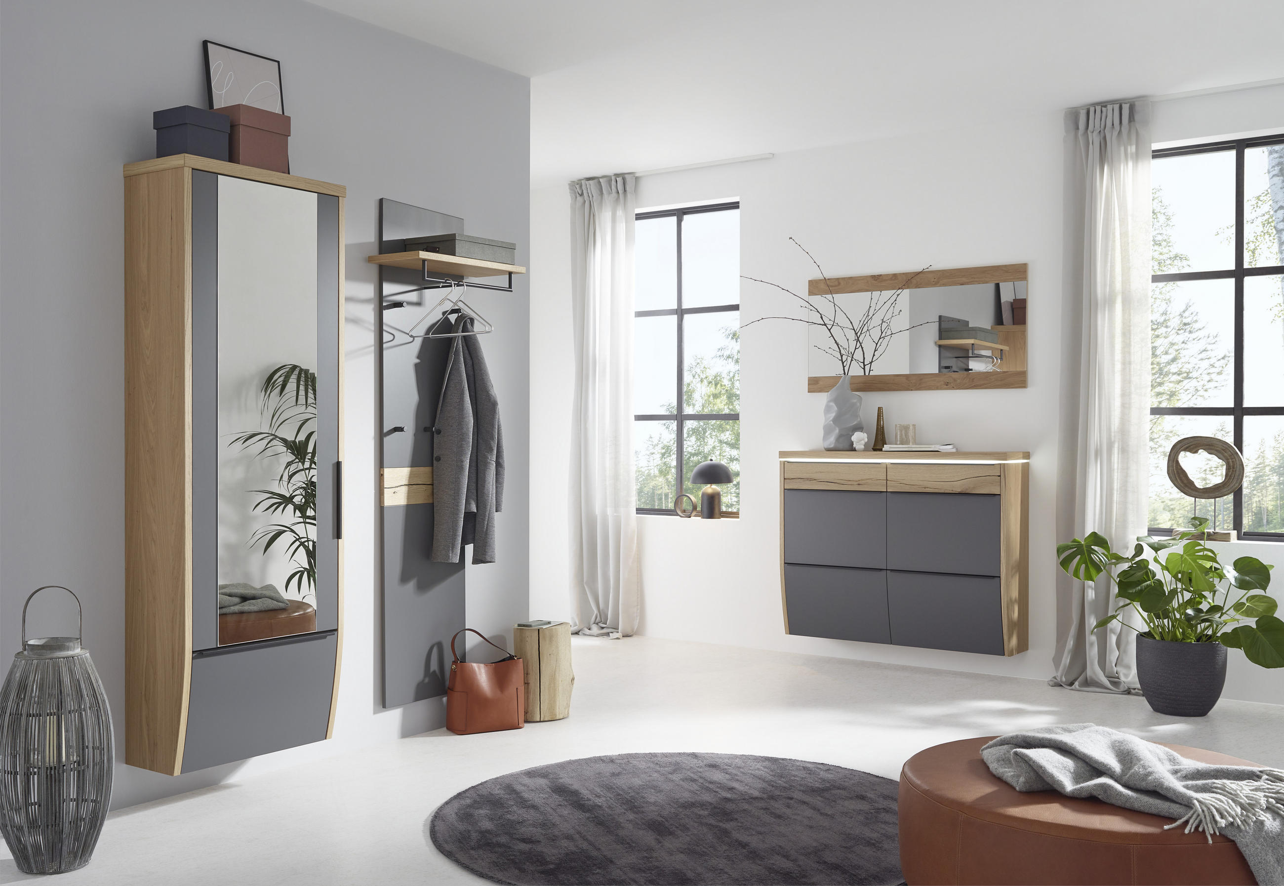 GARDEROBE Grau, Eichefarben - Eichefarben/Grau, Design, Holz (270/200/32cm) - Dieter Knoll