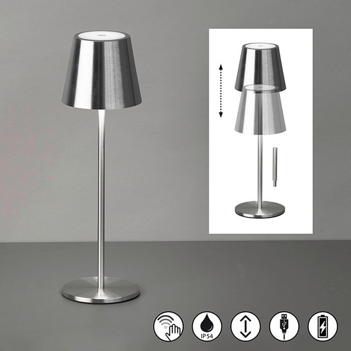 AKKU-TISCHLEUCHTE Viletto 11/28-36 cm  - Nickelfarben, KONVENTIONELL (11/28-36cm)