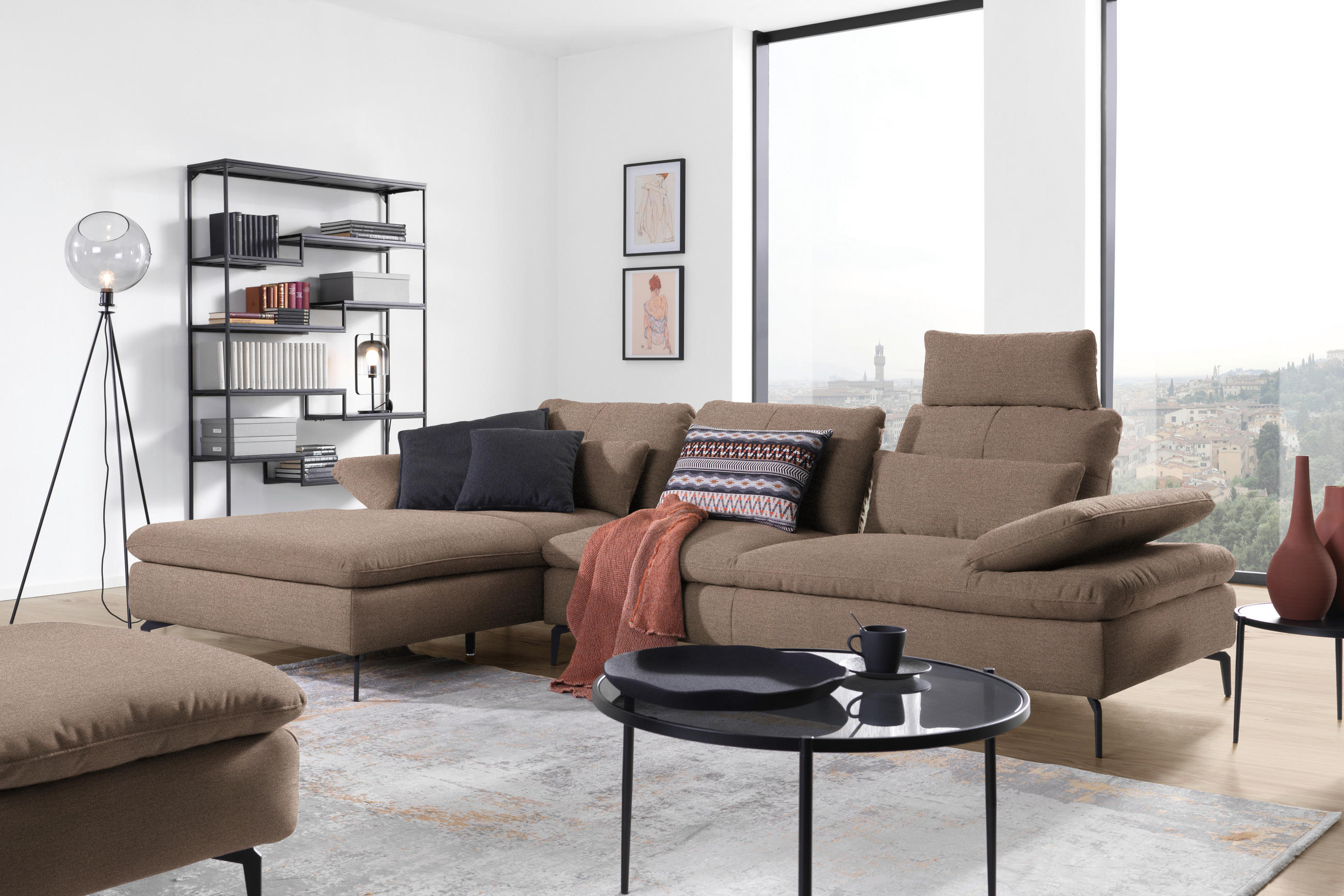 ECKSOFA in Webstoff Graubraun  179/301 cm  - Graubraun/Schwarz, Design, Textil/Metall (179/301cm) - Chilliano