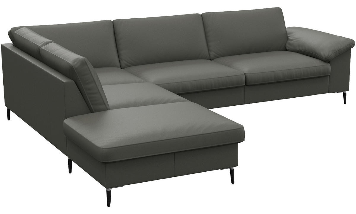 ECKSOFA Dunkelgrau Echtleder  - Dunkelgrau/Schwarz, Design, Leder/Metall (225/279cm) - Livetastic