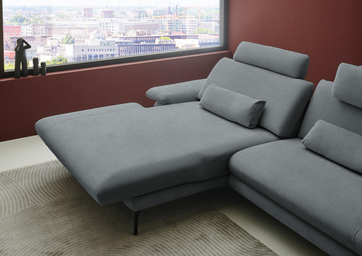 ECKSOFA Chenille, Flachgewebe Dunkelgrau  - Dunkelgrau/Schwarz, Design, Textil/Metall (180/284cm) - Dieter Knoll