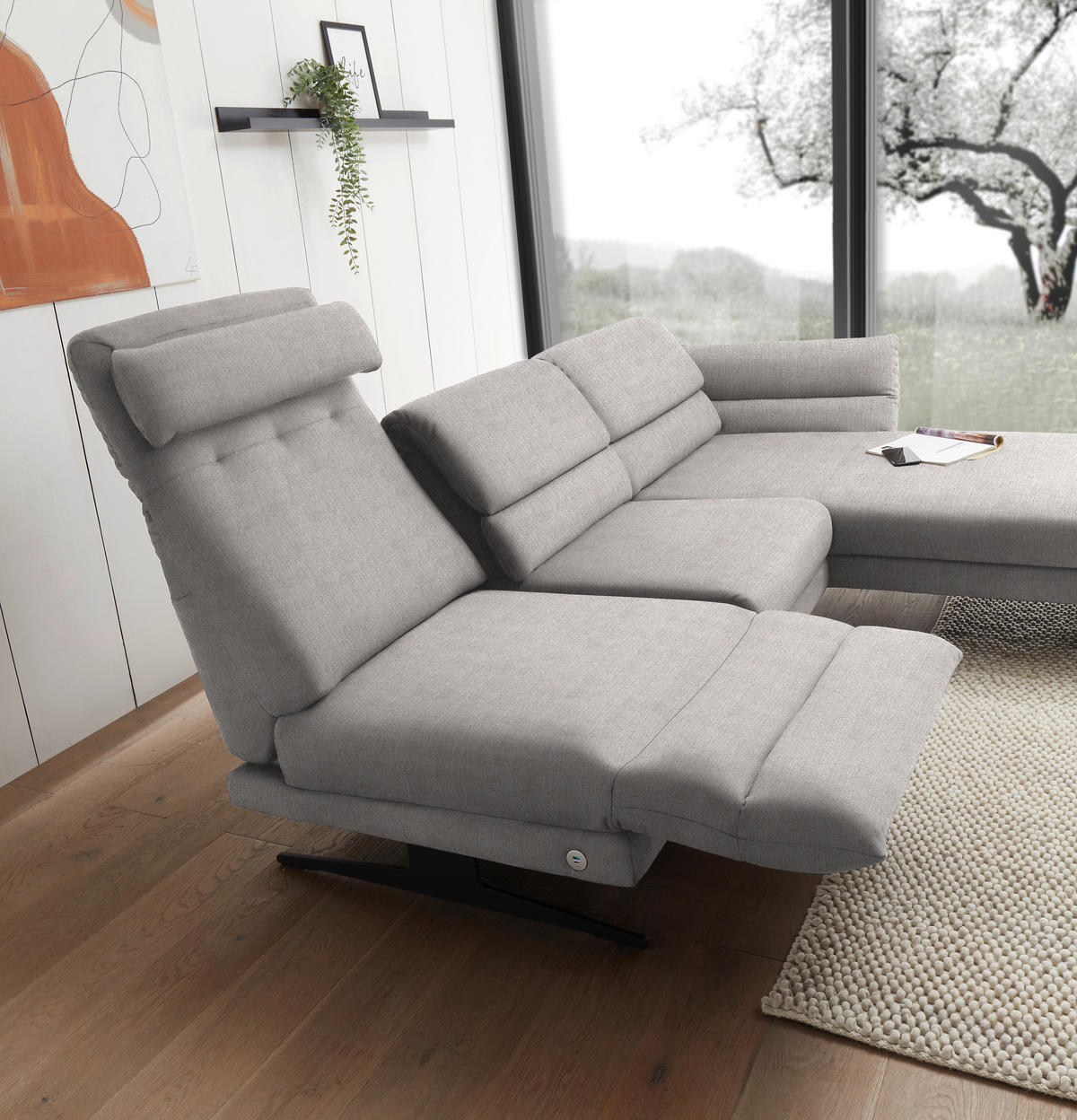 ECKSOFA in Flachgewebe Sandfarben  - Sandfarben/Schwarz, Design, Textil/Metall (279-327/176-217cm) - Dieter Knoll