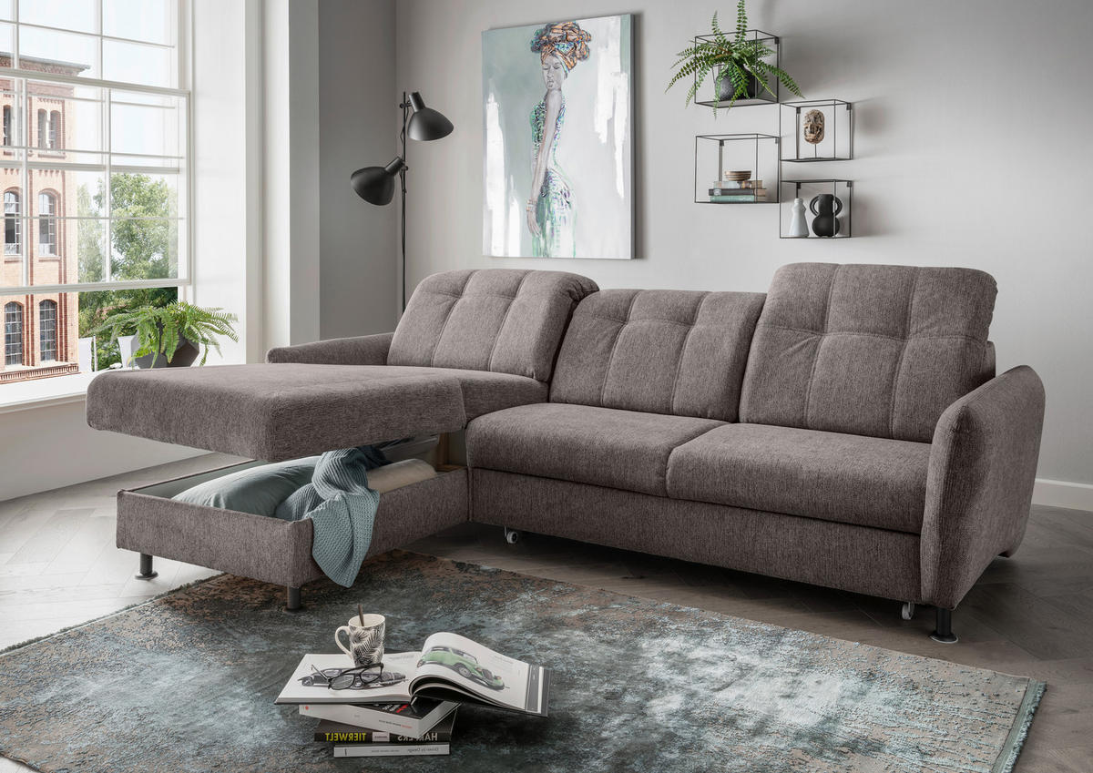 ECKSOFA Graubraun Chenille  - Graubraun/Schwarz, MODERN, Textil/Metall (184/267cm) - Livetastic
