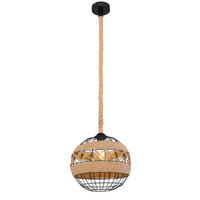 VISEČA SVETILKA        30/120 cm     60 W E27 - črna/rjava, Natur, kovina/naravni materiali (30/120cm) - Globo