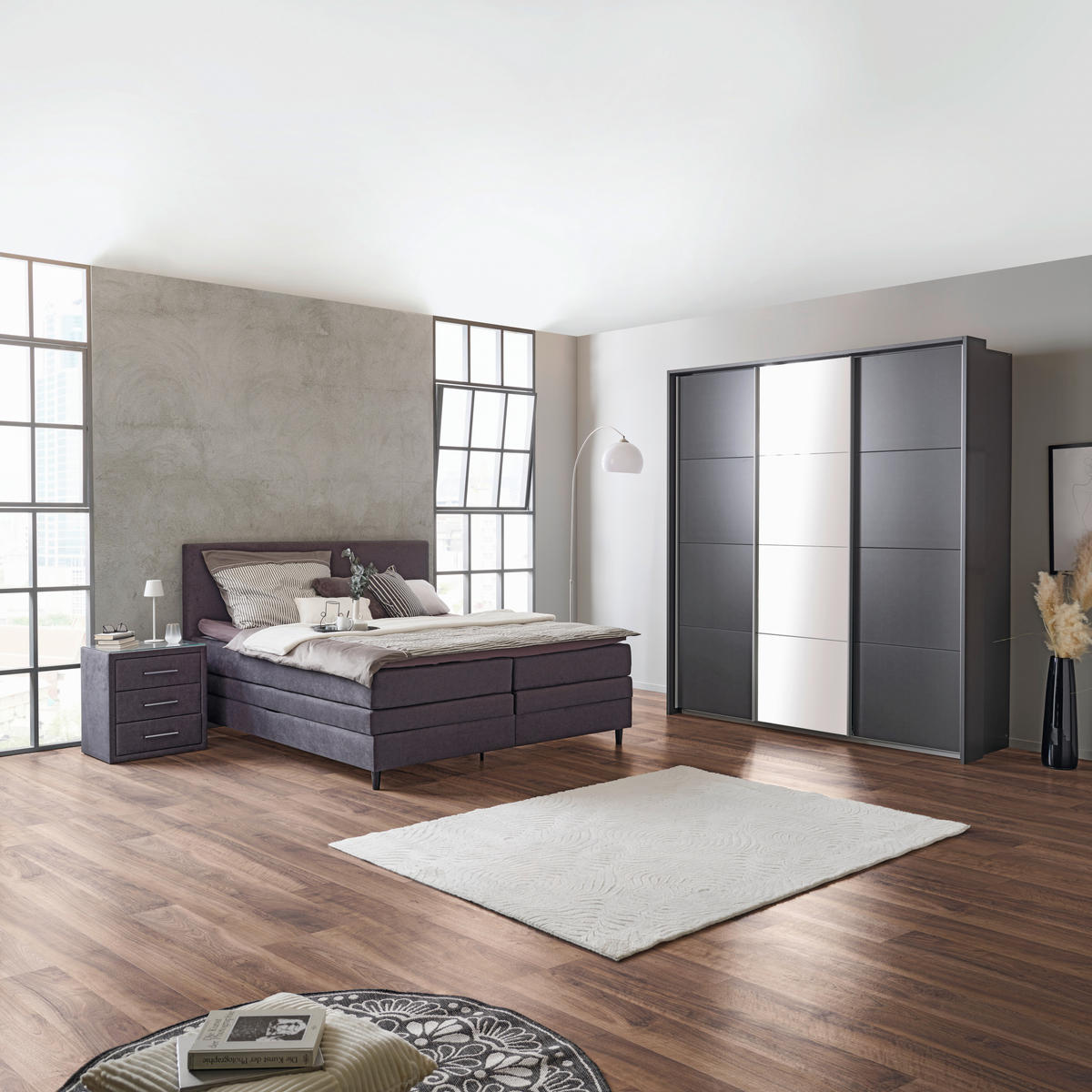 SCHWEBETÜRENSCHRANK 203/229/62 cm 3-türig Grau  - Alufarben/Grau, MODERN, Holzwerkstoff/Metall (203/229/62cm) - Luca Bessoni