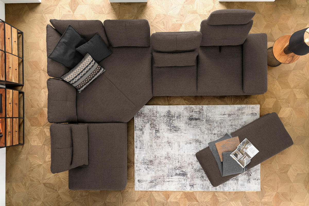 ECKSOFA in Flachgewebe Dunkelbraun  271/344 cm  - Dunkelbraun/Schwarz, Design, Textil/Metall (271/344cm) - Chilliano