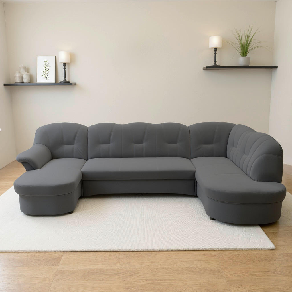 WOHNLANDSCHAFT FLORES FK Dunkelgrau Mikrofaser  - Dunkelgrau/Schwarz, KONVENTIONELL, Kunststoff/Textil (142/293/182cm) - MID.YOU