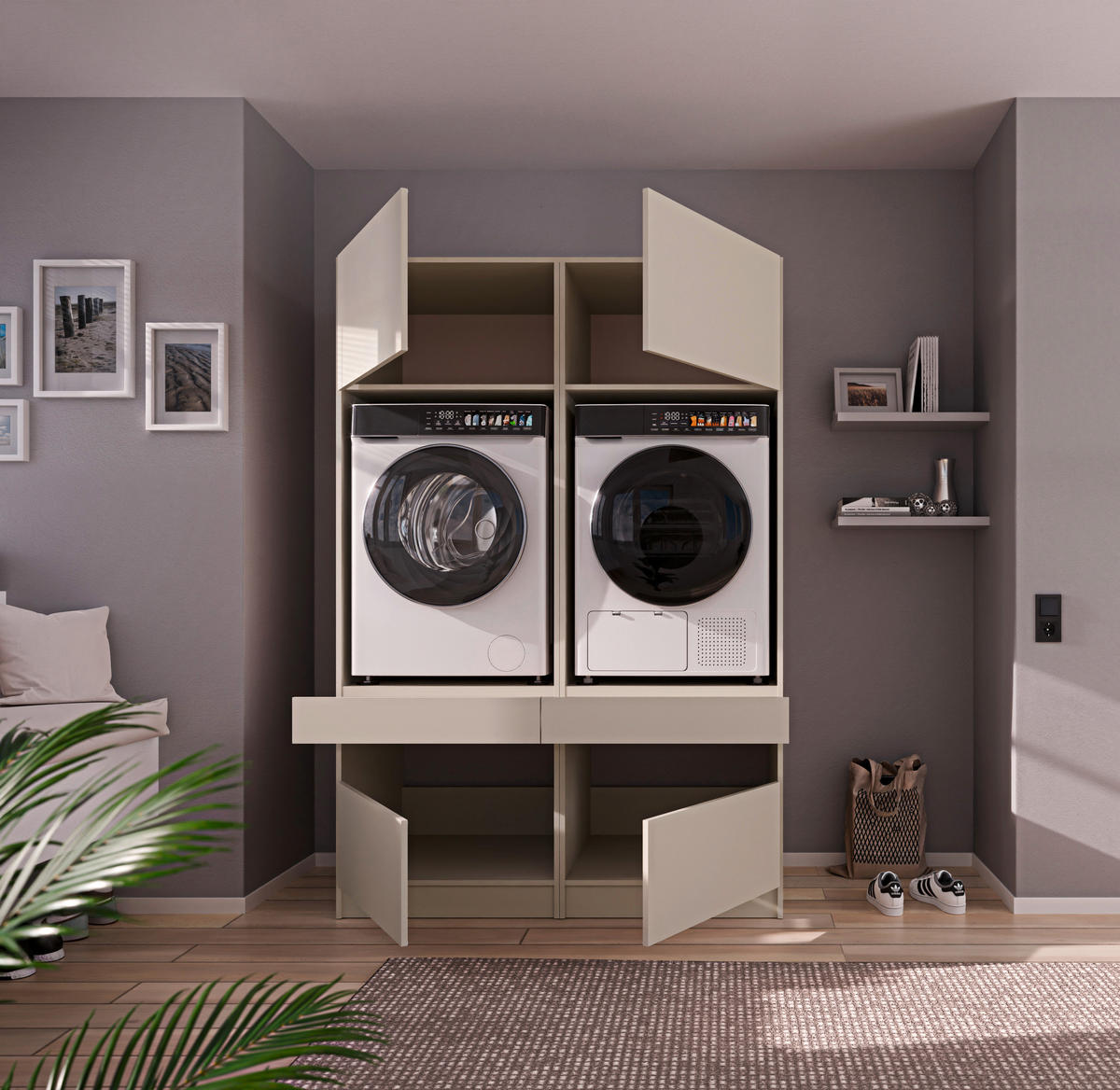 WASCHMASCHINENSCHRANK 68/200/68 cm  in Kaschmir  - Kaschmir/Schwarz, Design, Holzwerkstoff/Metall (68/200/68cm) - Milino
